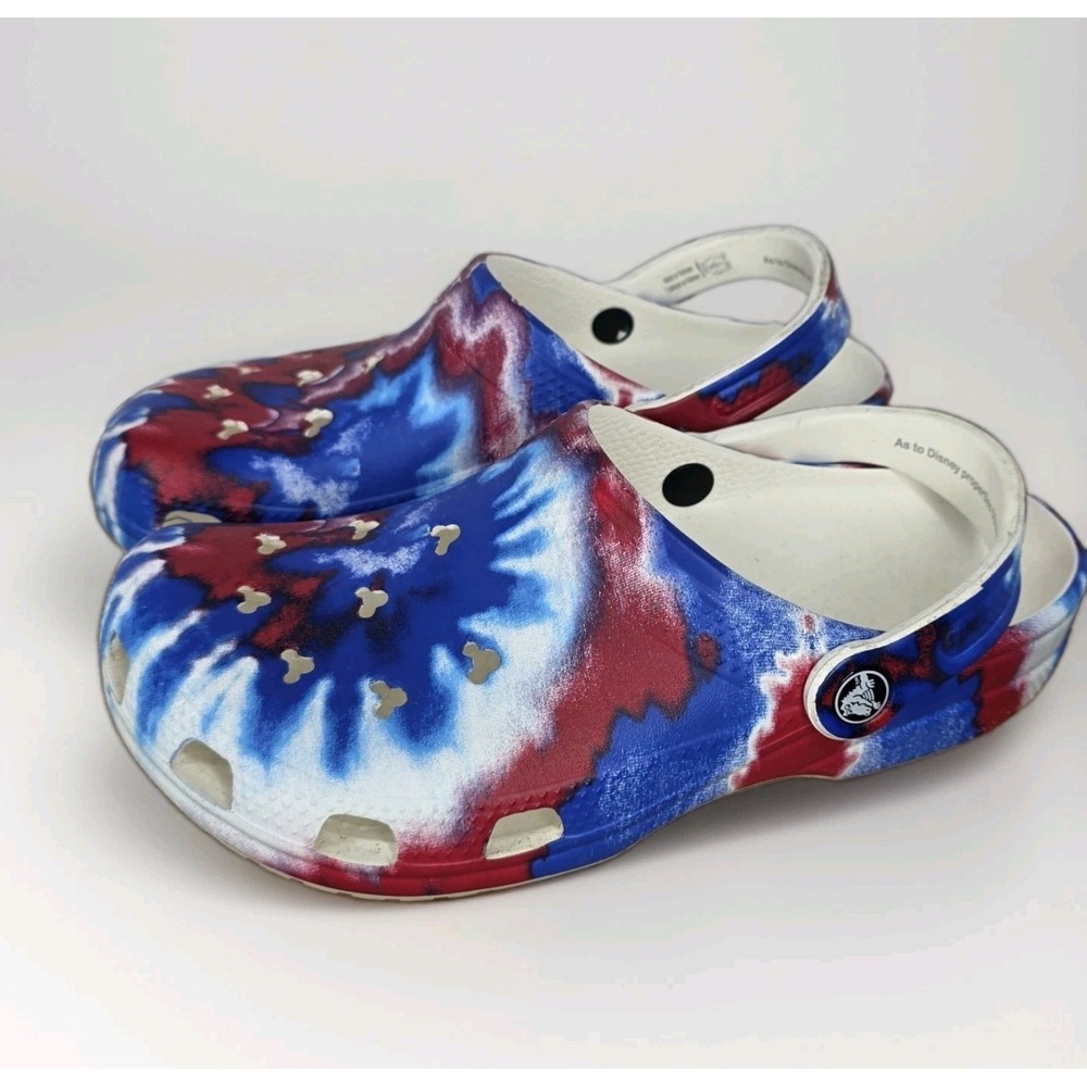 Disney Red White Blue Star Spangled Crocs Adult Size M6/W8 Shoes Tie Dye Mickey